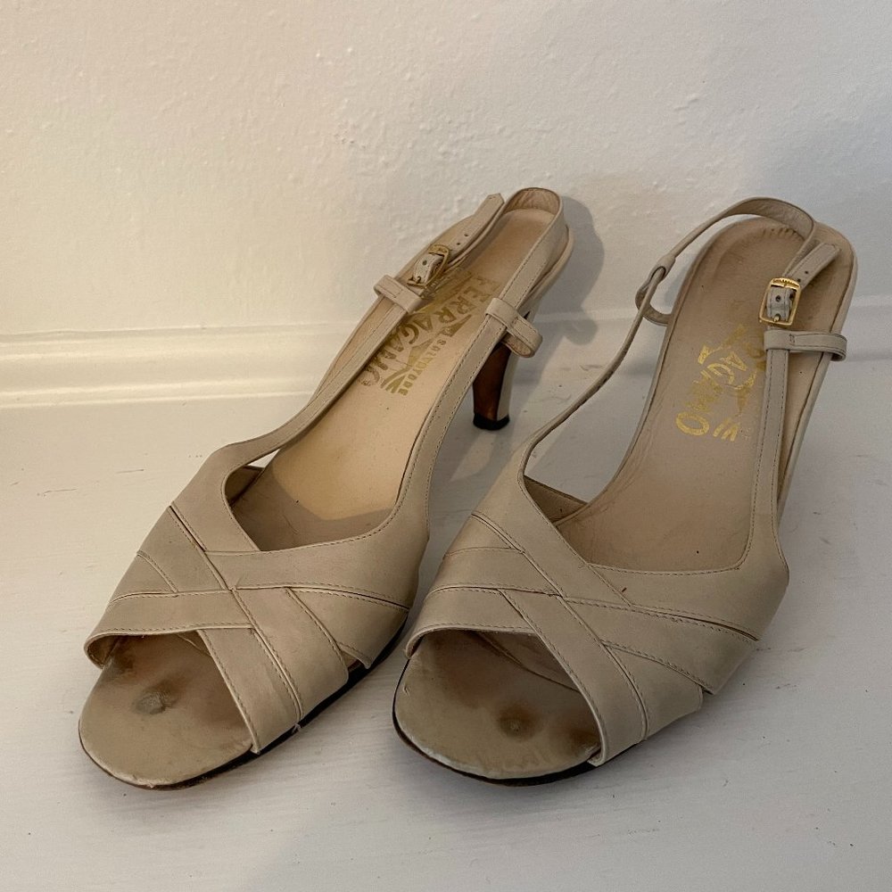 Salvatore Ferragamo Vintage Beige Slingback Heels